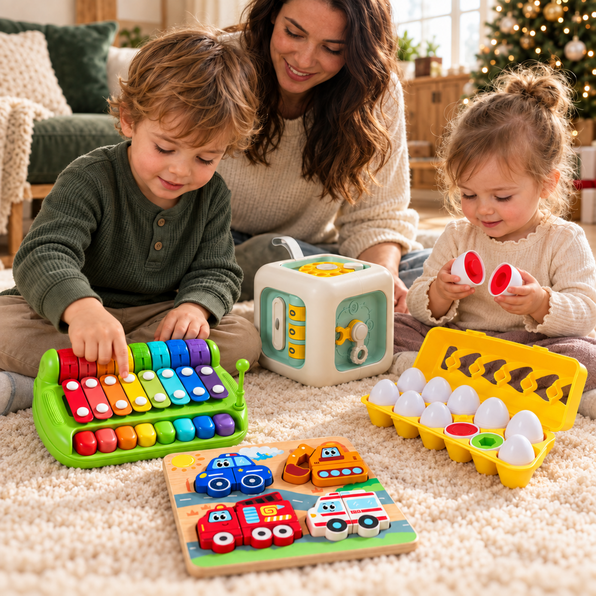 Children playing with the Little Discoverers Christmas Gift Set