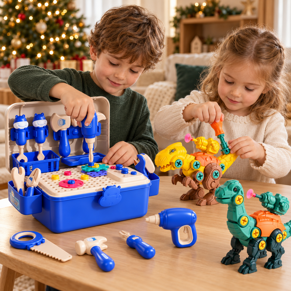 Children playing with the Little Engineers Christmas Gift Set