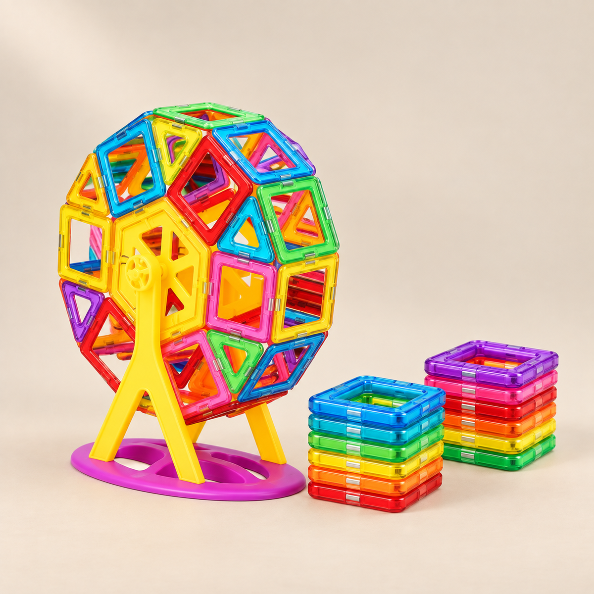 Magnetic Building Tiles — Rainbow Set — Pivoli Toys beige studio photograph