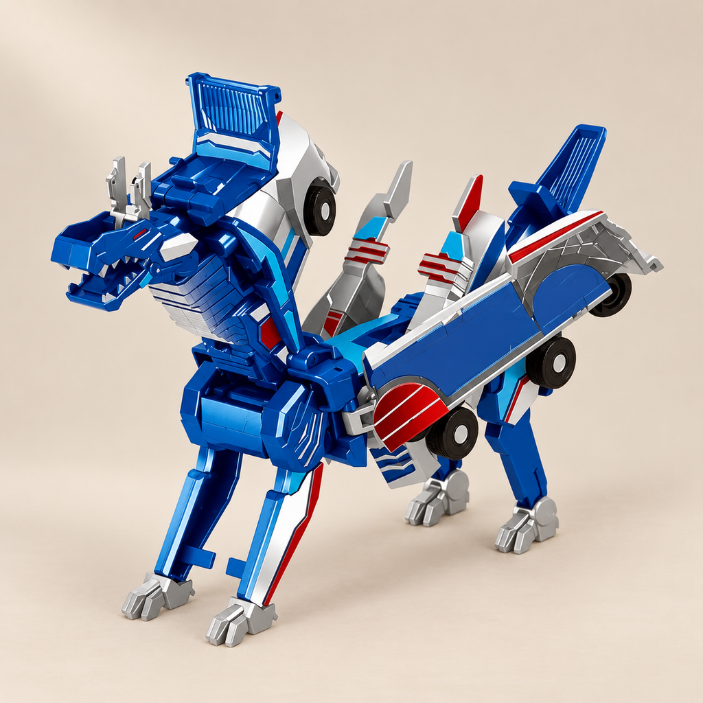 Magnetic Transforming Creature Car — Pivoli Toys beige studio photograph