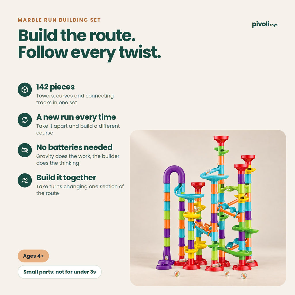 Marble Run Building Set, 142 pieces: build a new route every time, no batteries needed, ages 4 and over