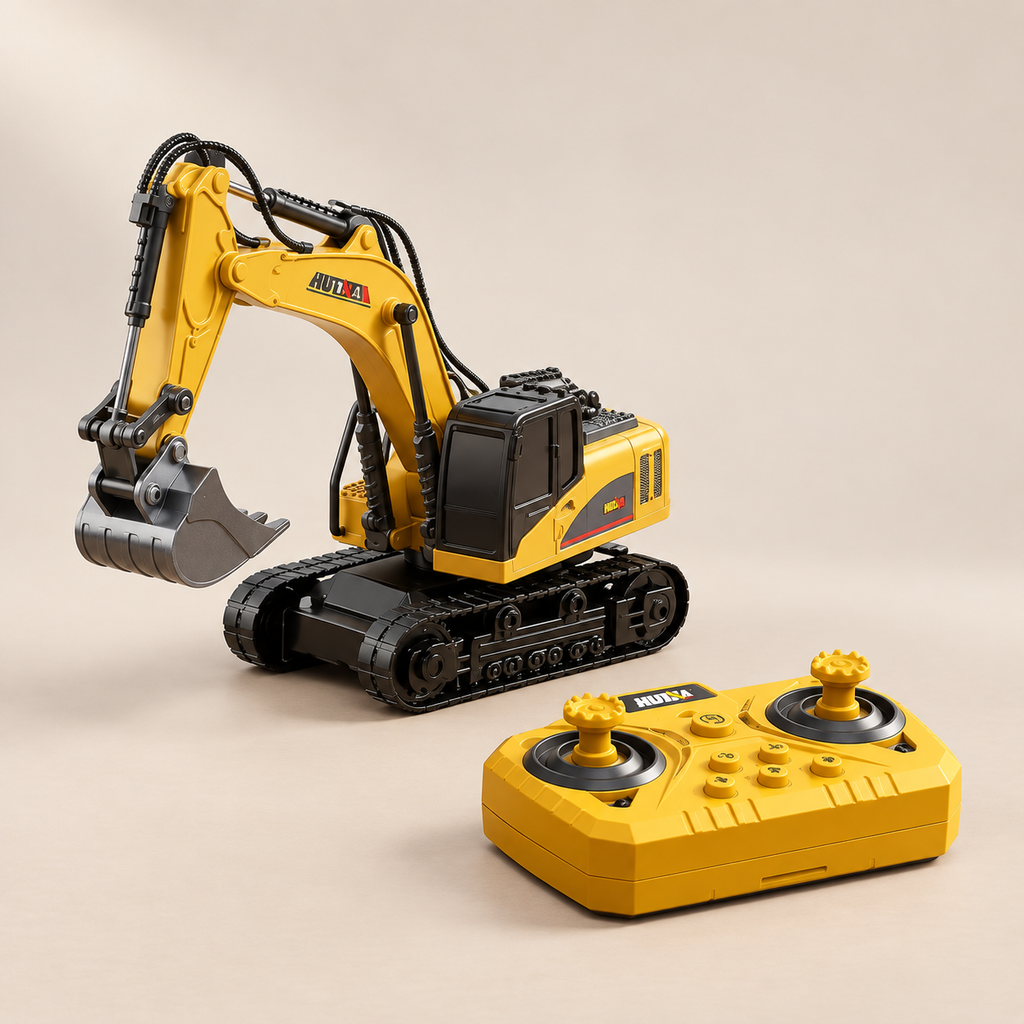 Mini Remote-Control Construction Vehicle — Pivoli Toys beige studio photograph