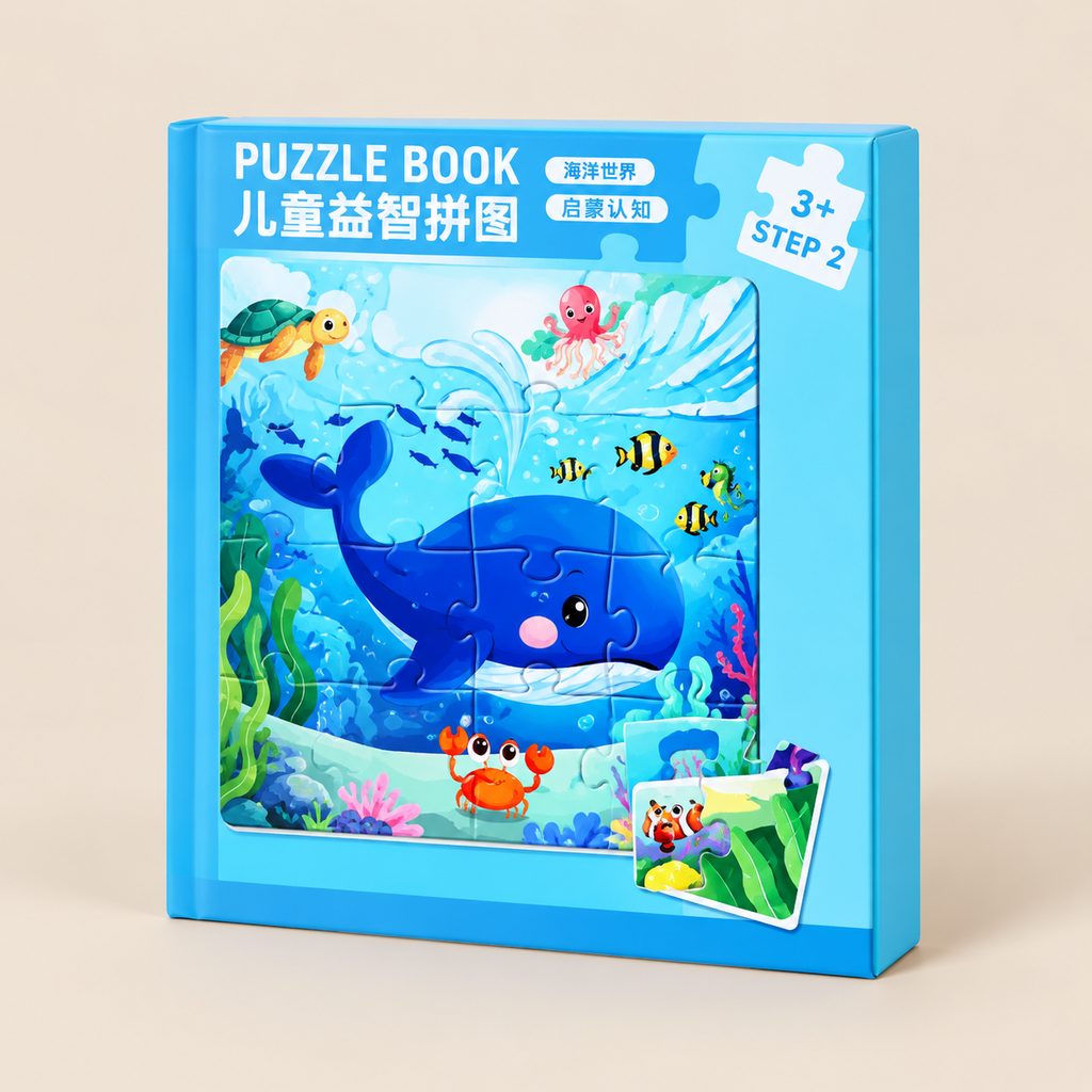 Magnetic Puzzle Book – Five Picture Themes on a warm beige studio background