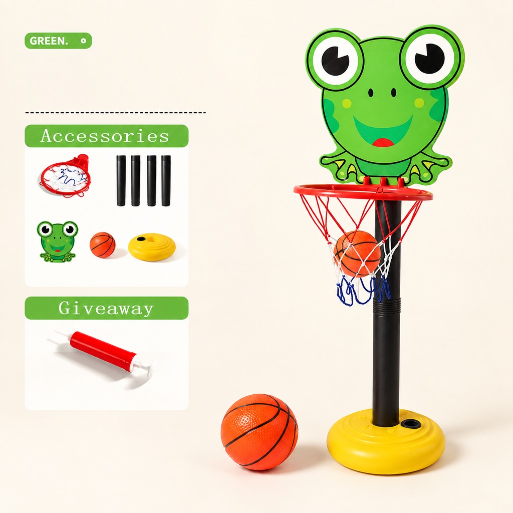 Kids Adjustable Basketball Hoop with Ball – Green – Pivoli Toys