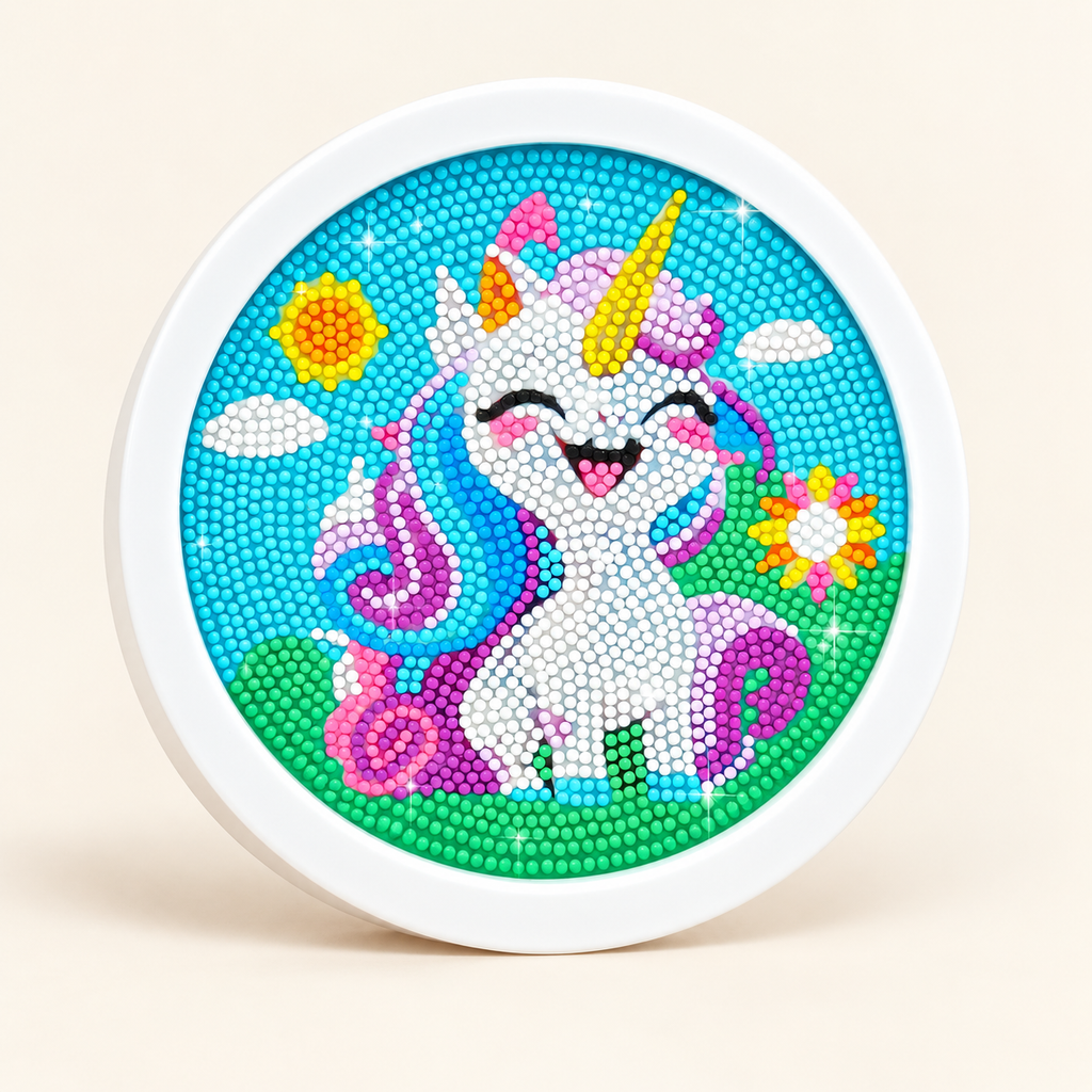 Unicorn Diamond Painting Kit with Round Frame – Rainbow – Pivoli Toys