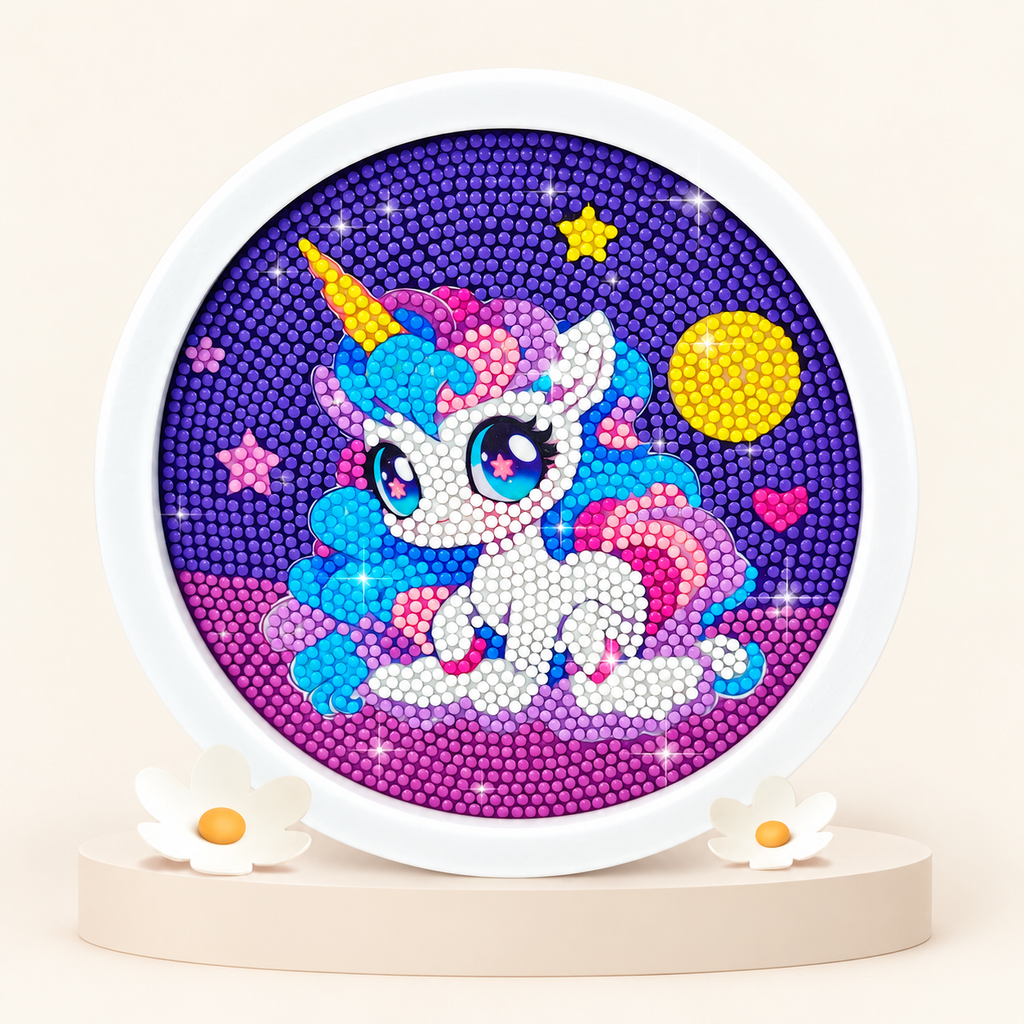 Unicorn Diamond Painting Kit with Round Frame – Stars – Pivoli Toys