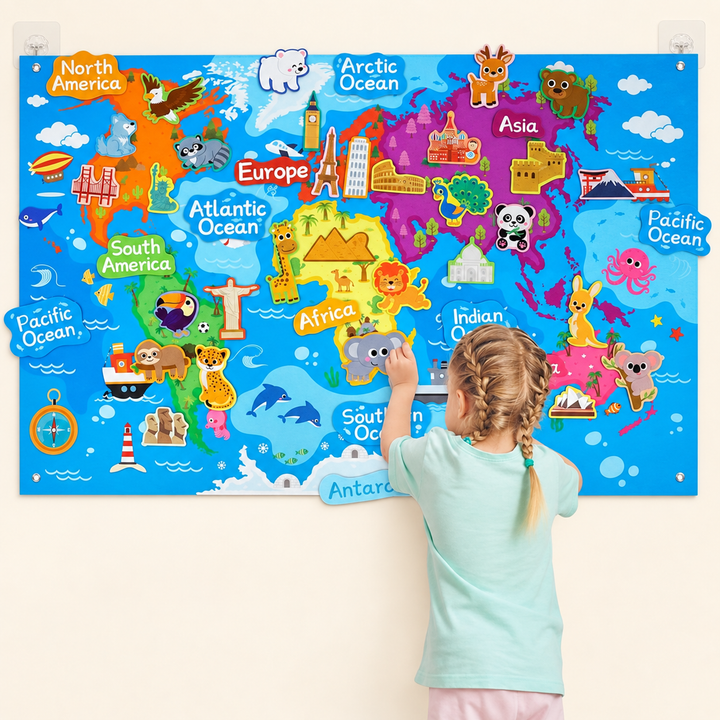 Felt Story Board with Movable Scene Pieces – World Map – Pivoli Toys