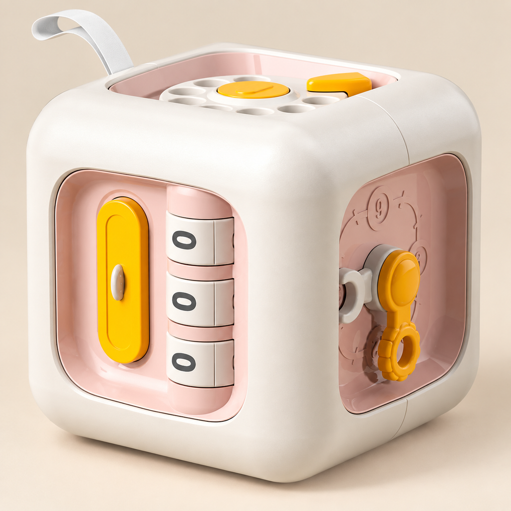 6-in-1 Sensory Busy Cube – Pink – Pivoli Toys