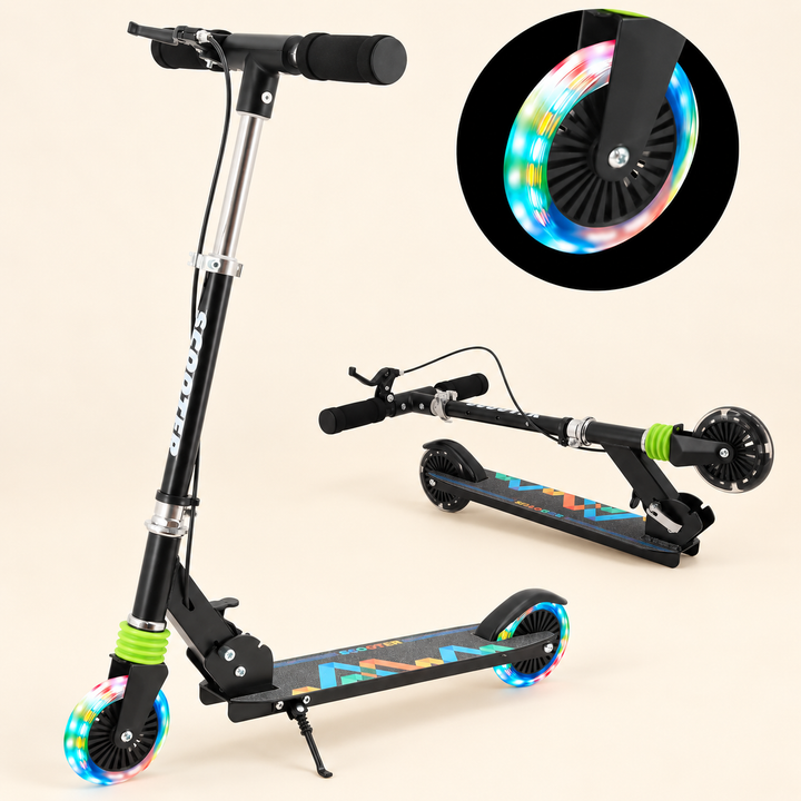 Kids 2-Wheel Folding Scooter with Light-Up Wheels – Black – Pivoli Toys