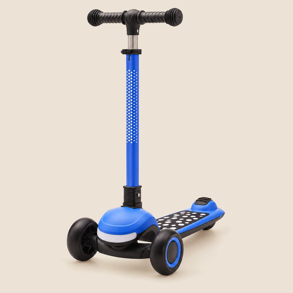 Kids 3-Wheel Folding Scooter with Light-Up Wheels – Blue – Pivoli Toys