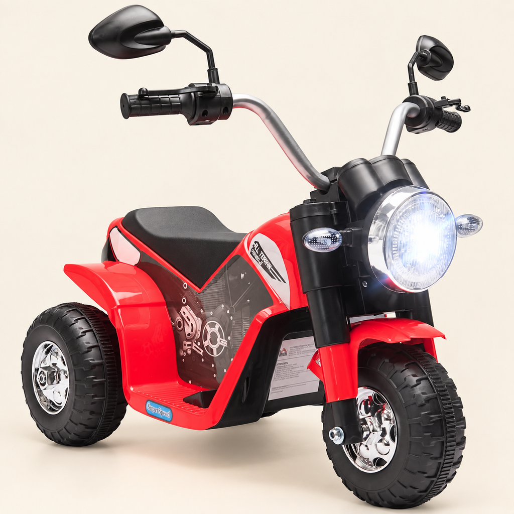 Kids 6V Ride-On Motorbike with Three Wheels – Red – Pivoli Toys