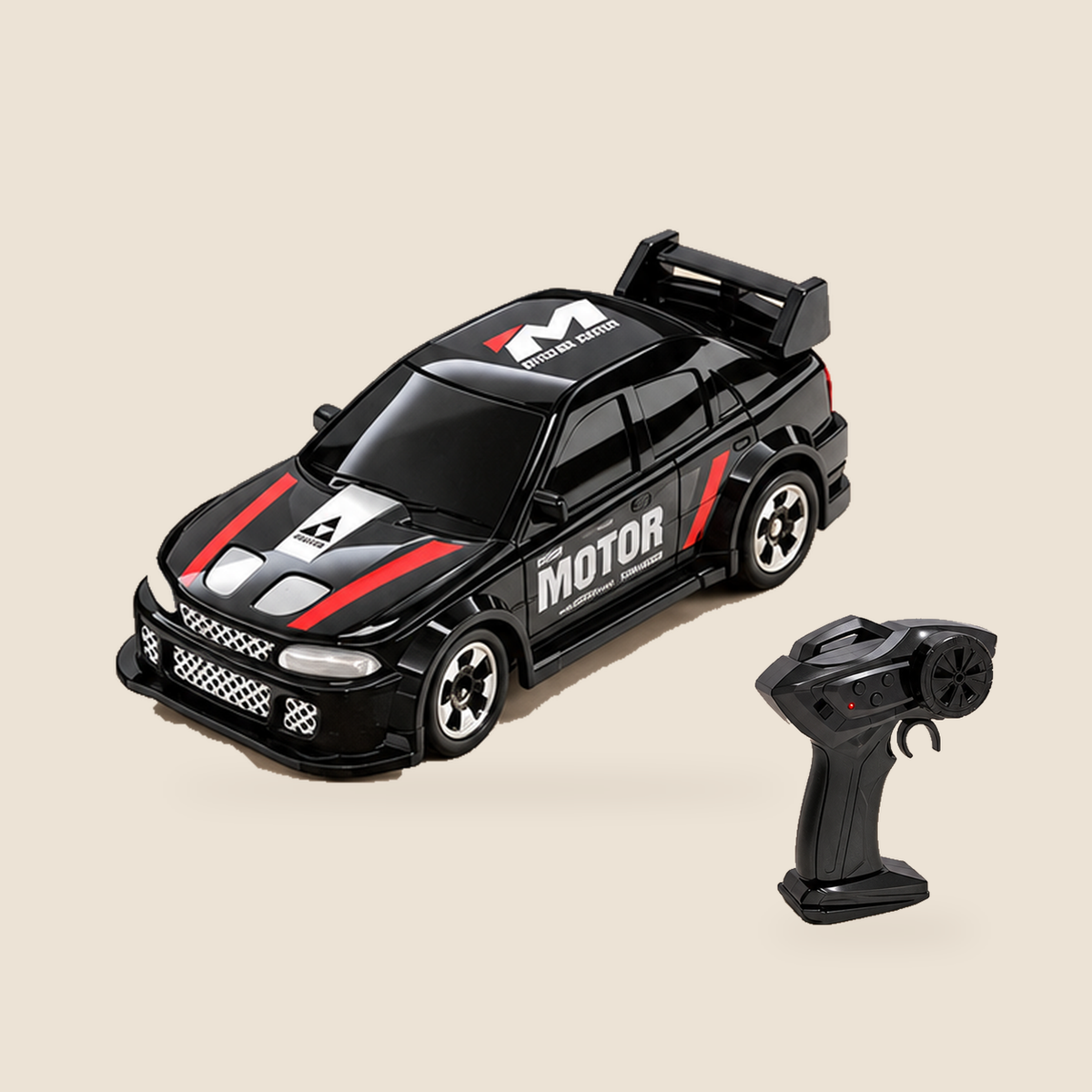 Mini RC Drift Car, 1:64 Scale – Black with Stripes – Pivoli Toys