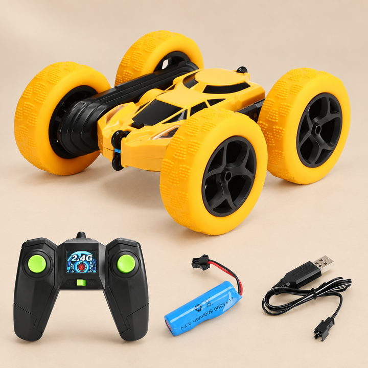 Double-Sided Remote Control Stunt Car – Yellow – Pivoli Toys