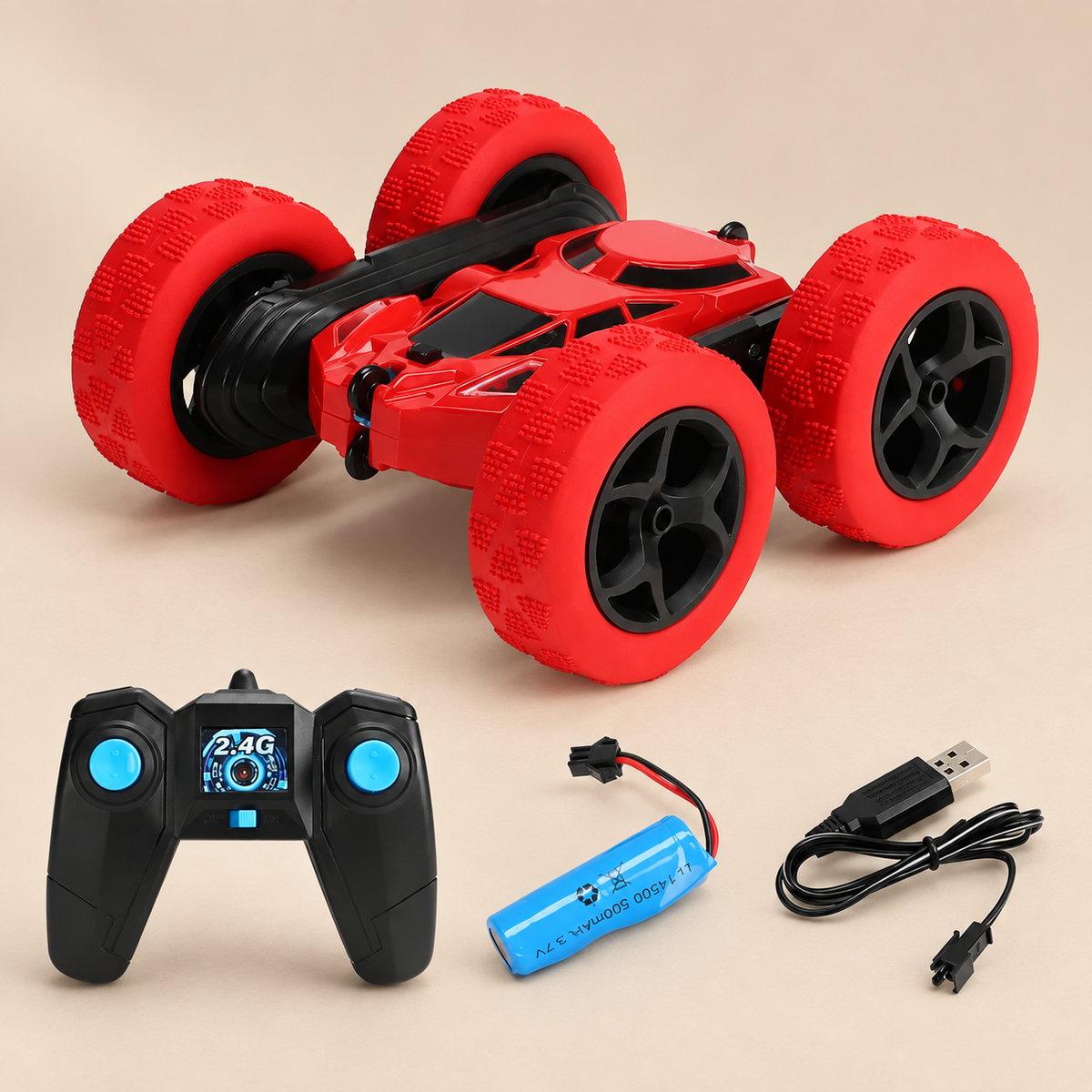 Double-Sided Remote Control Stunt Car – Red – Pivoli Toys