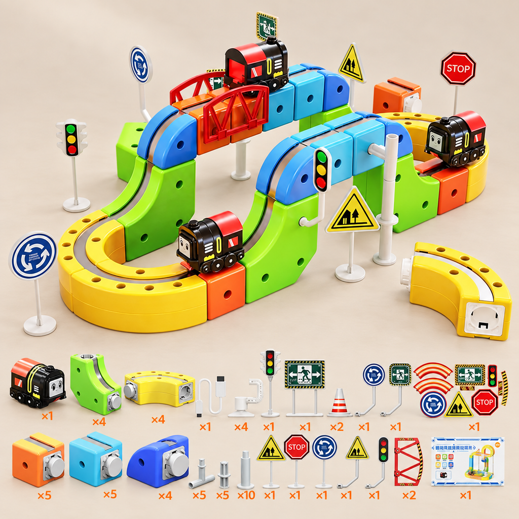 Magnetic Train Track Building Set – 62 pieces – Pivoli Toys
