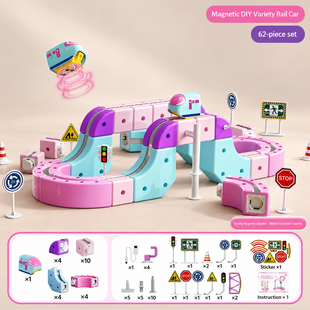 Pastel Magnetic Car Track Building Set – 62 pieces – Pivoli Toys