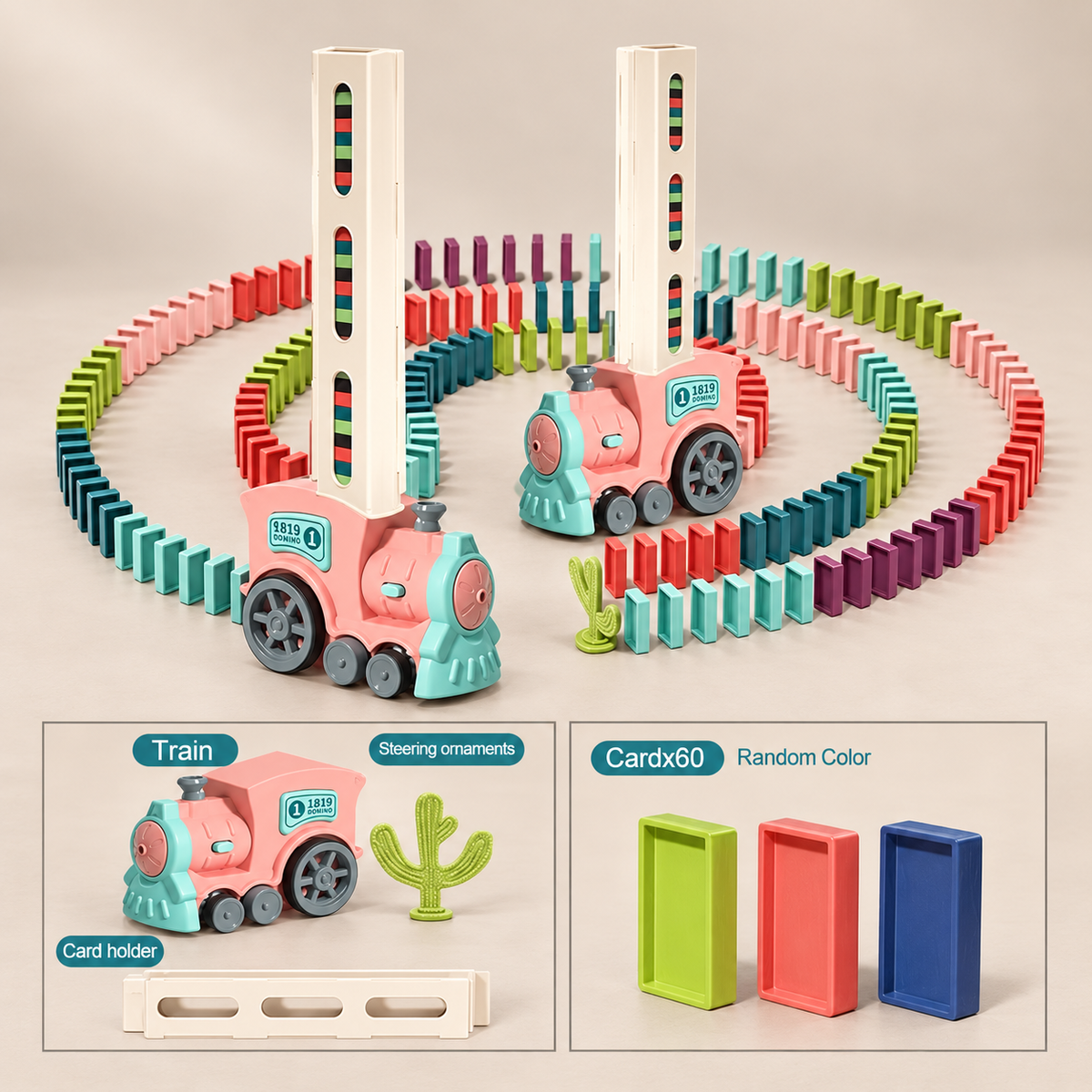 Domino Train Toy with Automatic Domino Laying – Pink – Pivoli Toys