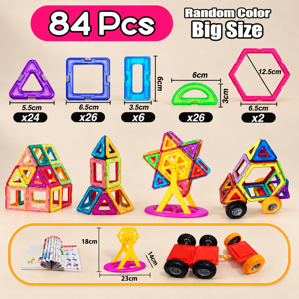 Rainbow Magnetic Tiles Building Set – 84 pieces – Pivoli Toys