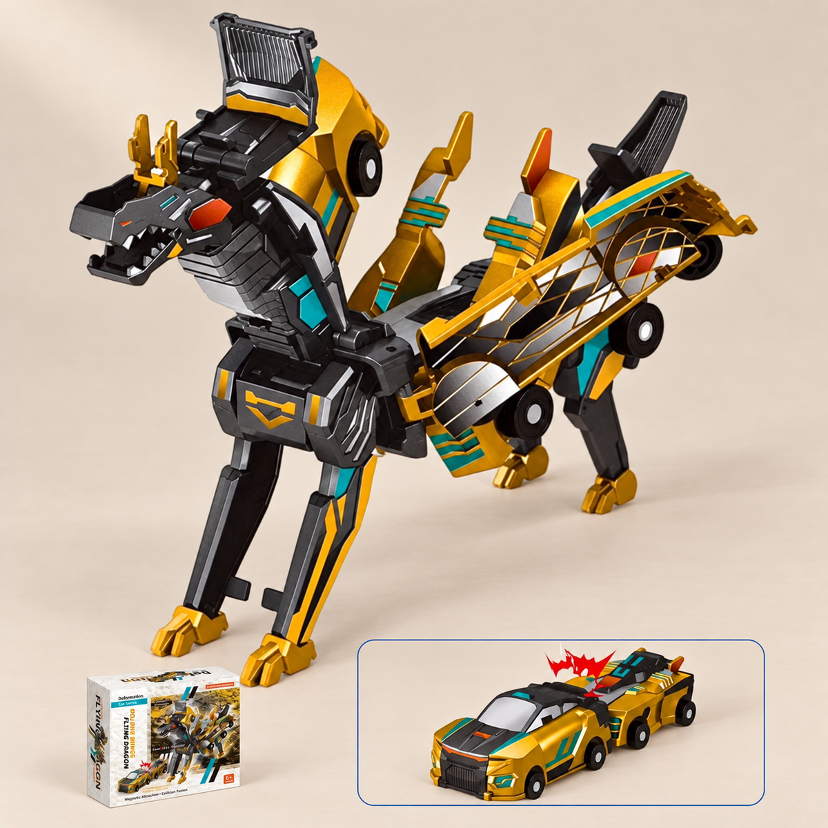 Magnetic Transforming Toy Car – Yellow Dragon – Pivoli Toys