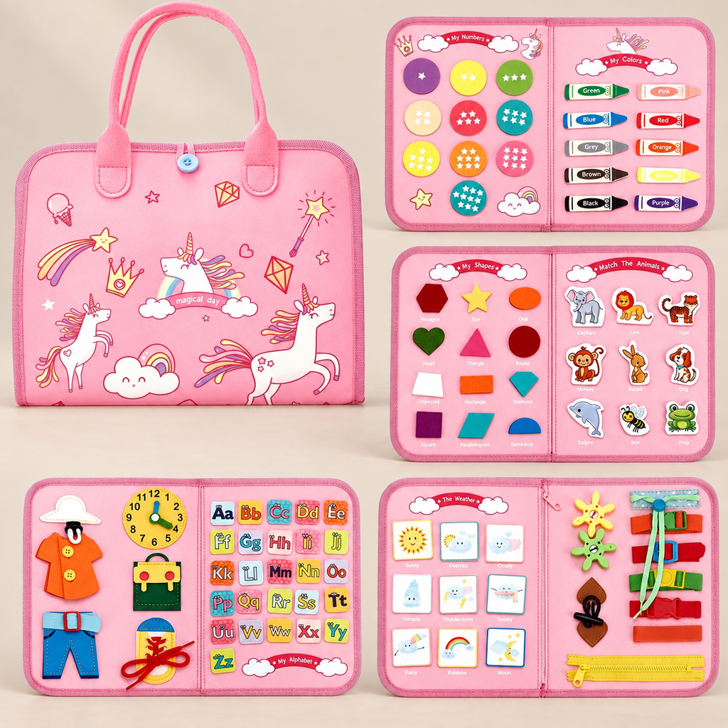 Felt Busy Book with Carry Handles – Unicorn – Pivoli Toys