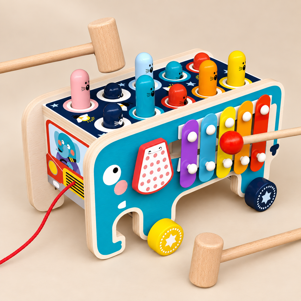 Wooden Hammering Toy and Activity Bus – Elephant Xylophone – Pivoli Toys