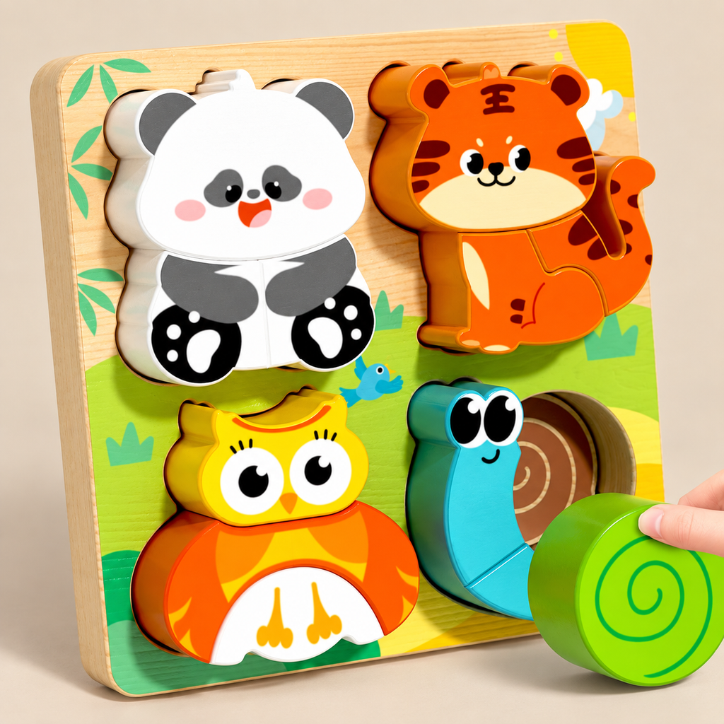 Wooden Puzzle Board, Animals or Vehicles – Panda & Friends – Pivoli Toys