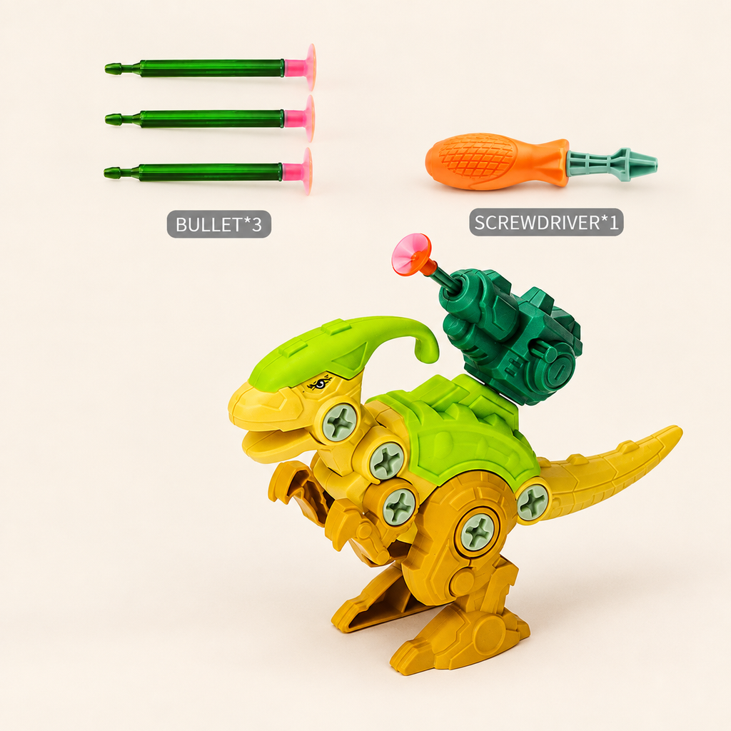 Take-Apart Dinosaur Construction Toy – Yellow-Green Parasaurolophus – Pivoli Toys