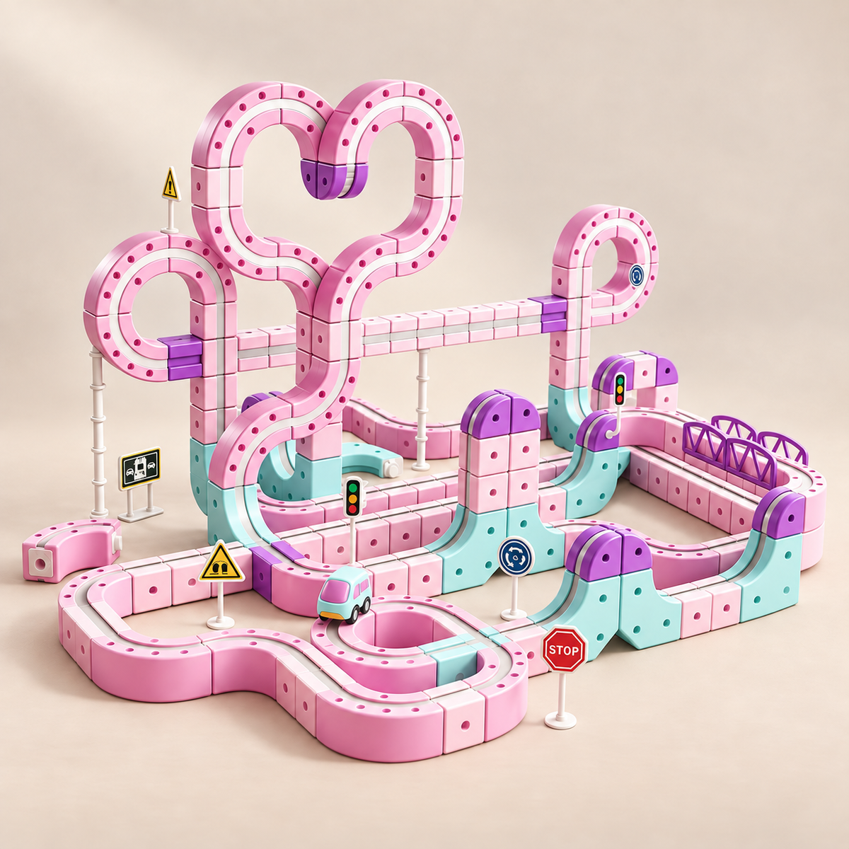 Pastel Magnetic Track Building Set — Pivoli Toys beige studio photograph