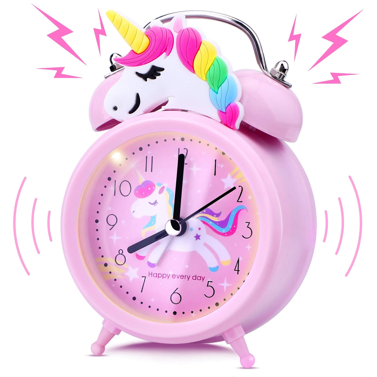 Twin-bell unicorn alarm clock and analogue dial