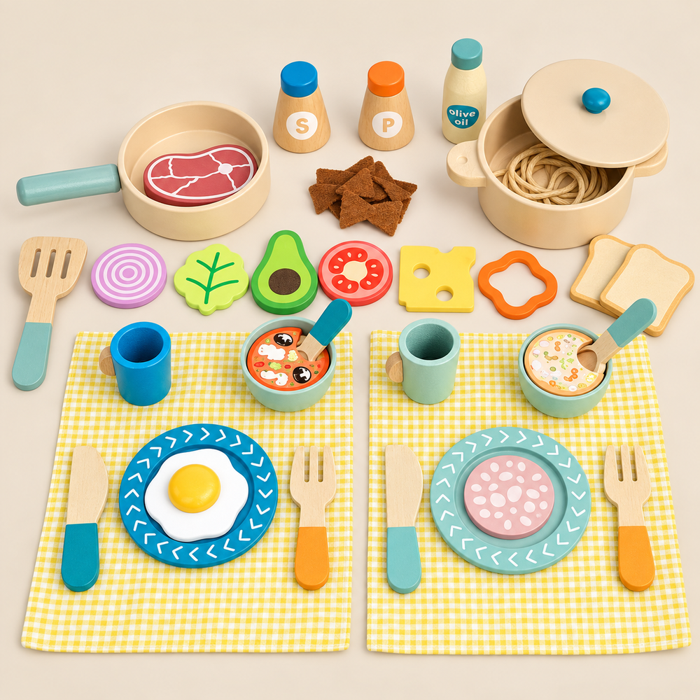 Wooden Cooking Set with Play Food