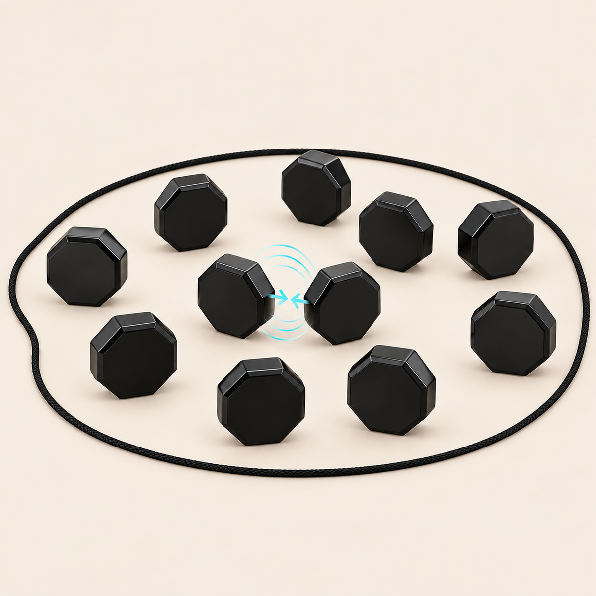 Magnetic strategy game in black with a subtle magnetic attraction effect