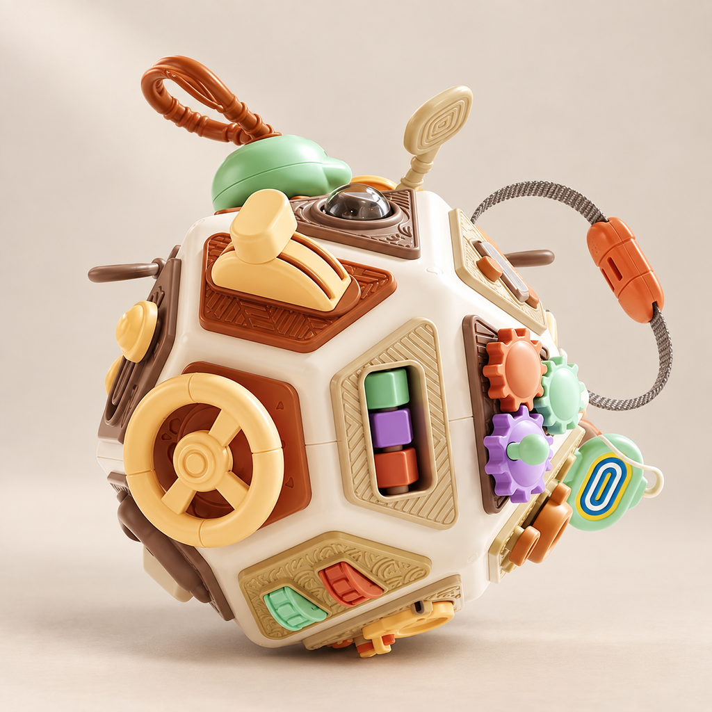 Sensory Busy Activity Ball — Pivoli Toys beige studio photograph