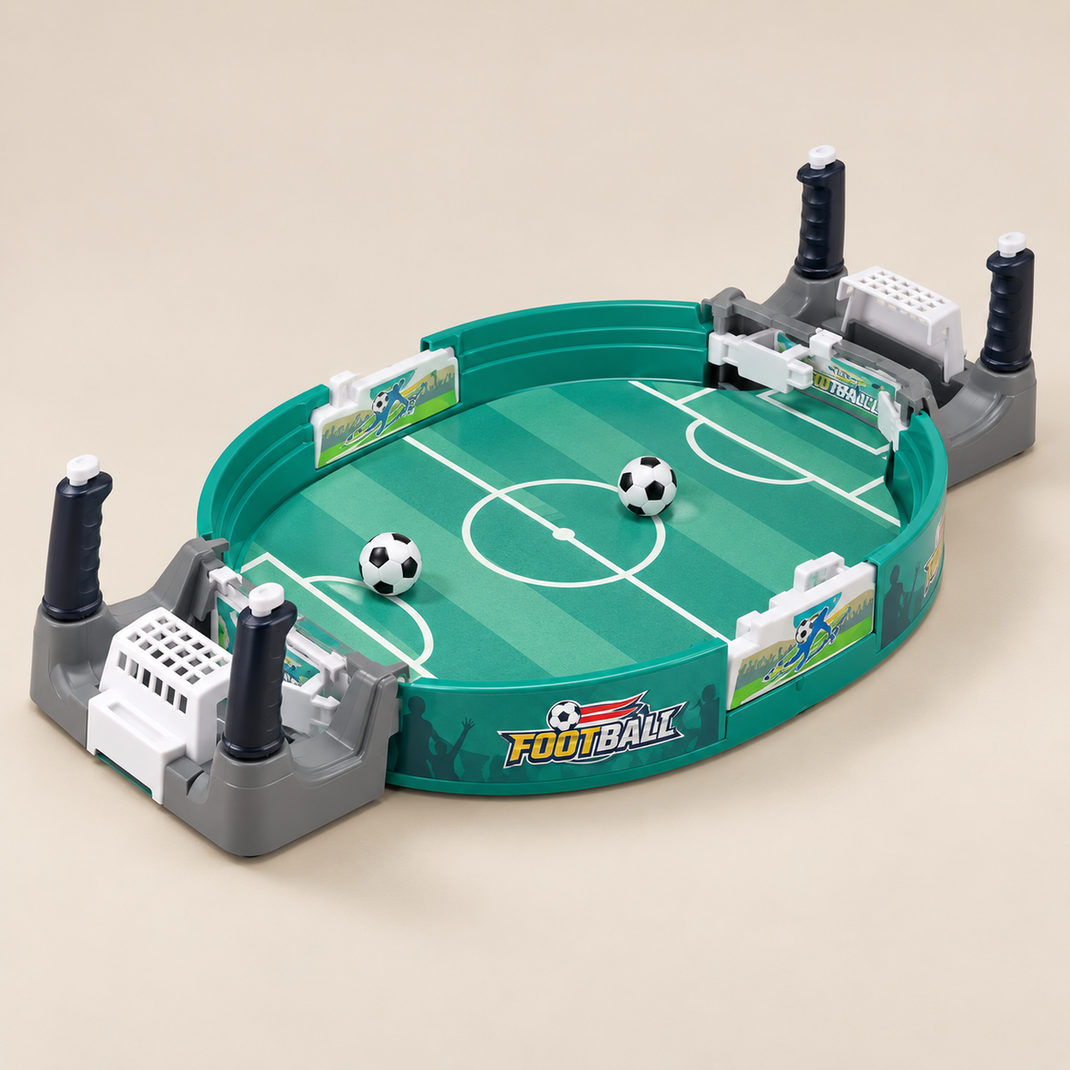 Table Football Game – Pinball Set with 6 Balls on a warm beige studio background
