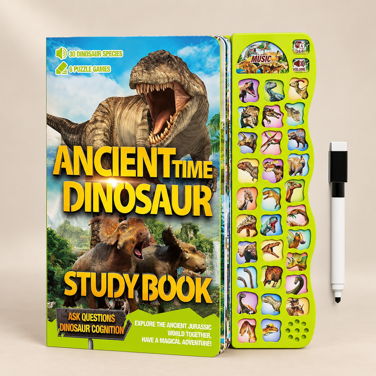 Talking Dinosaur Discovery Book — Pivoli Toys beige studio photograph