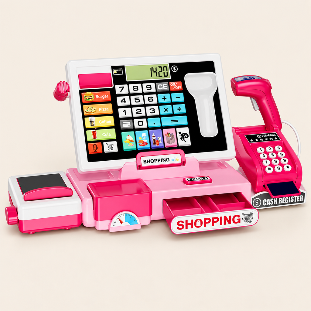 Toy Cash Register with Working Calculator - Pink