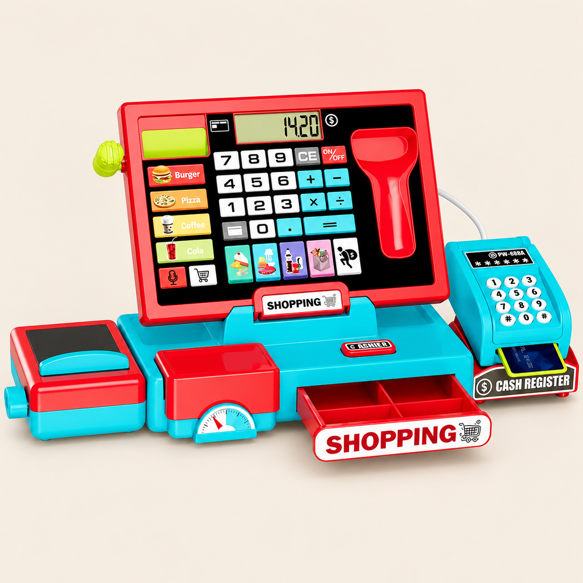 Toy Cash Register with Working Calculator - Red