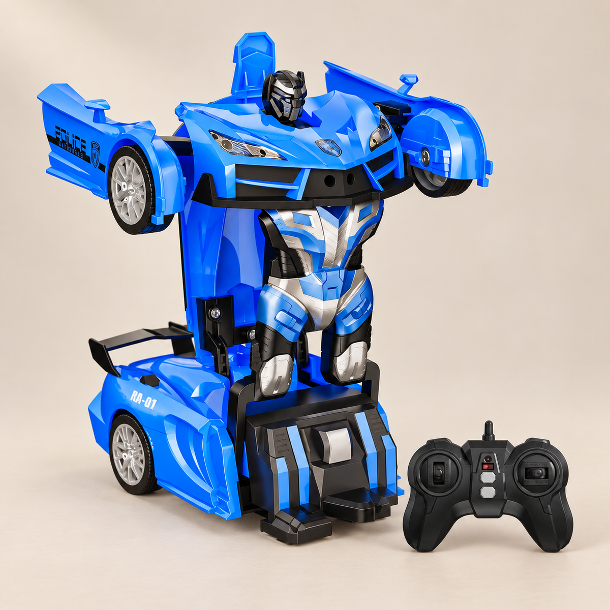 Transforming Robot Remote-Control Car — Pivoli Toys beige studio photograph