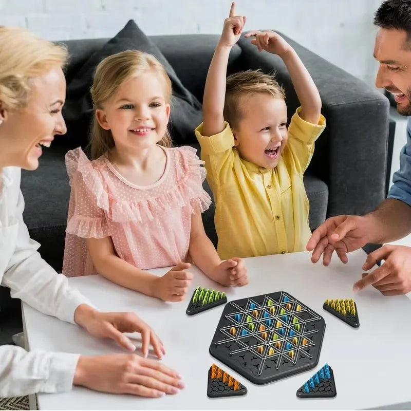 Family enjoying the triangle strategy board game