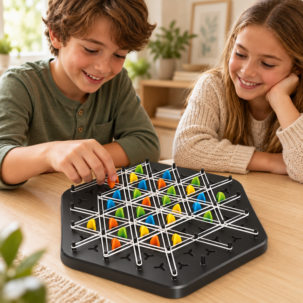 Child using the triangle strategy board game in a home play setting