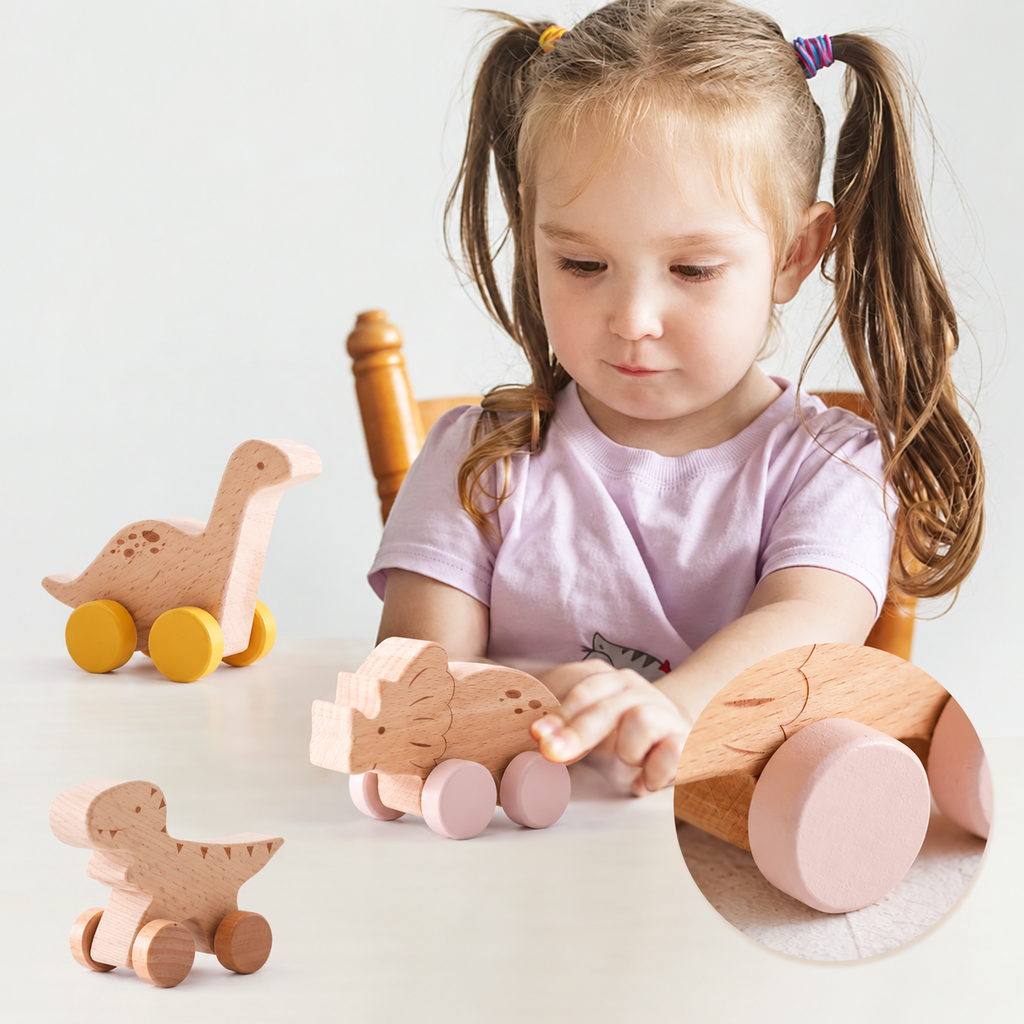 Wooden Dinosaur Push-Along Cars, Set of 4: product details and play ideas (1)