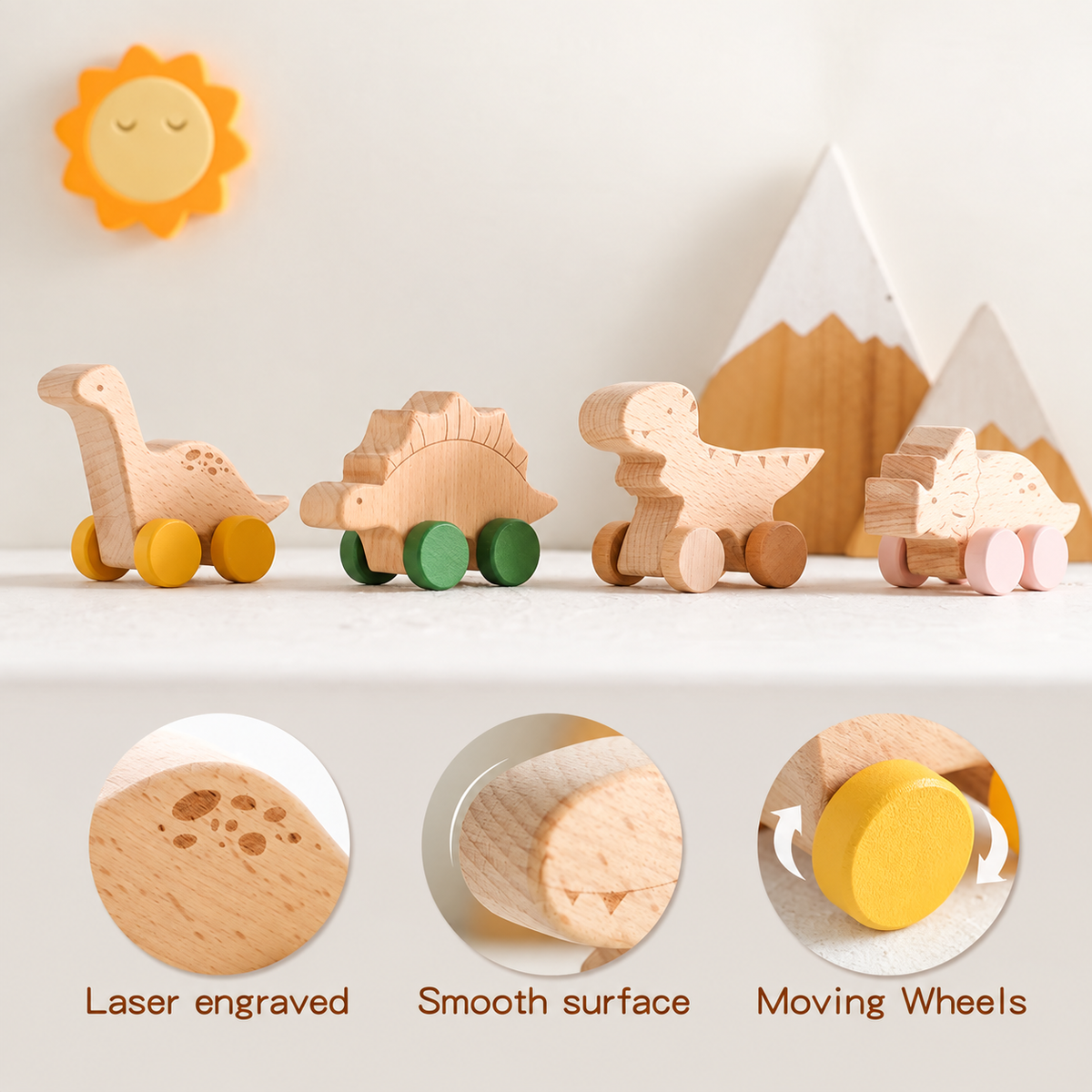 Wooden Dinosaur Push-Along Cars, Set of 4: product details and play ideas (2)