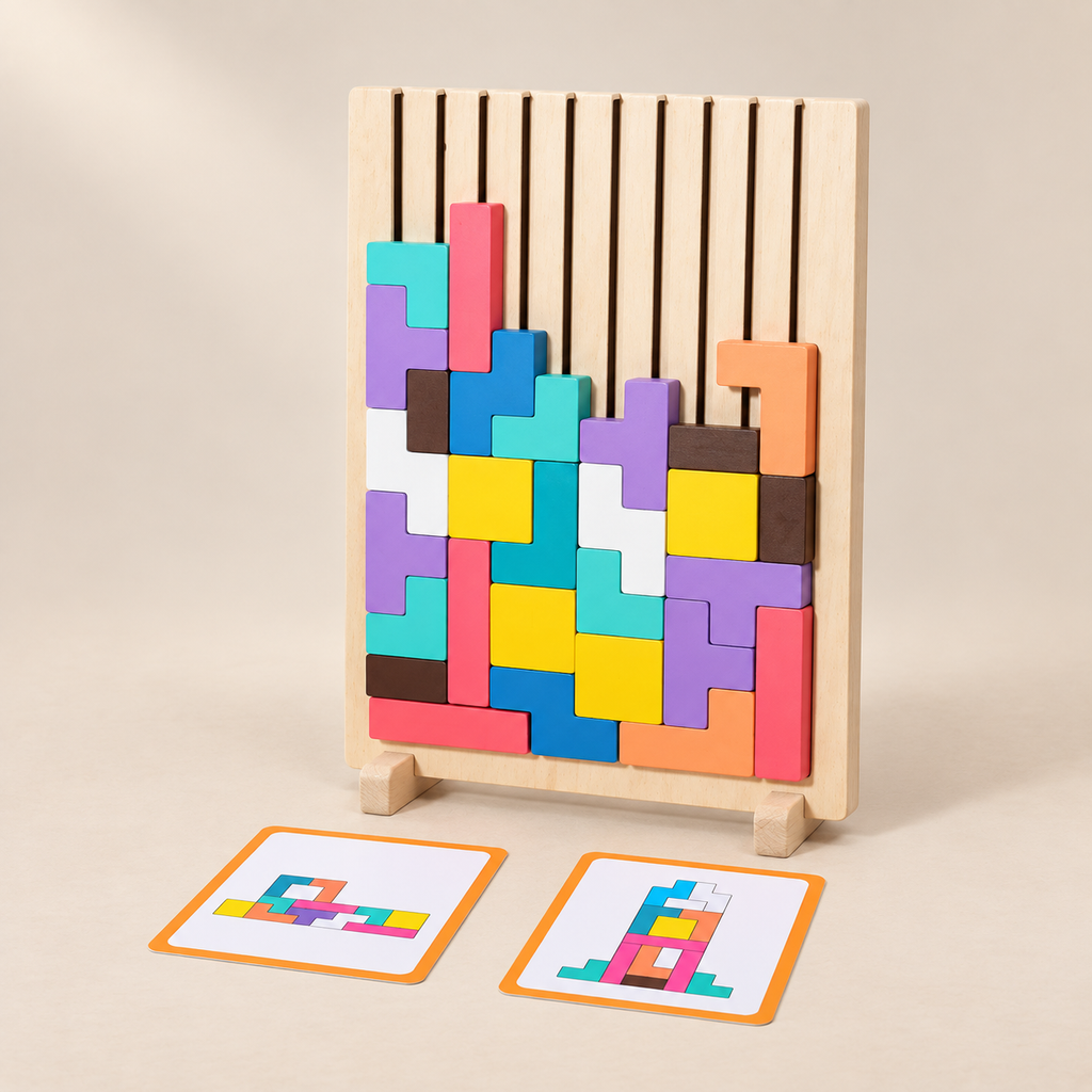 Wooden Drop-In Block Puzzle — Pivoli Toys beige studio photograph