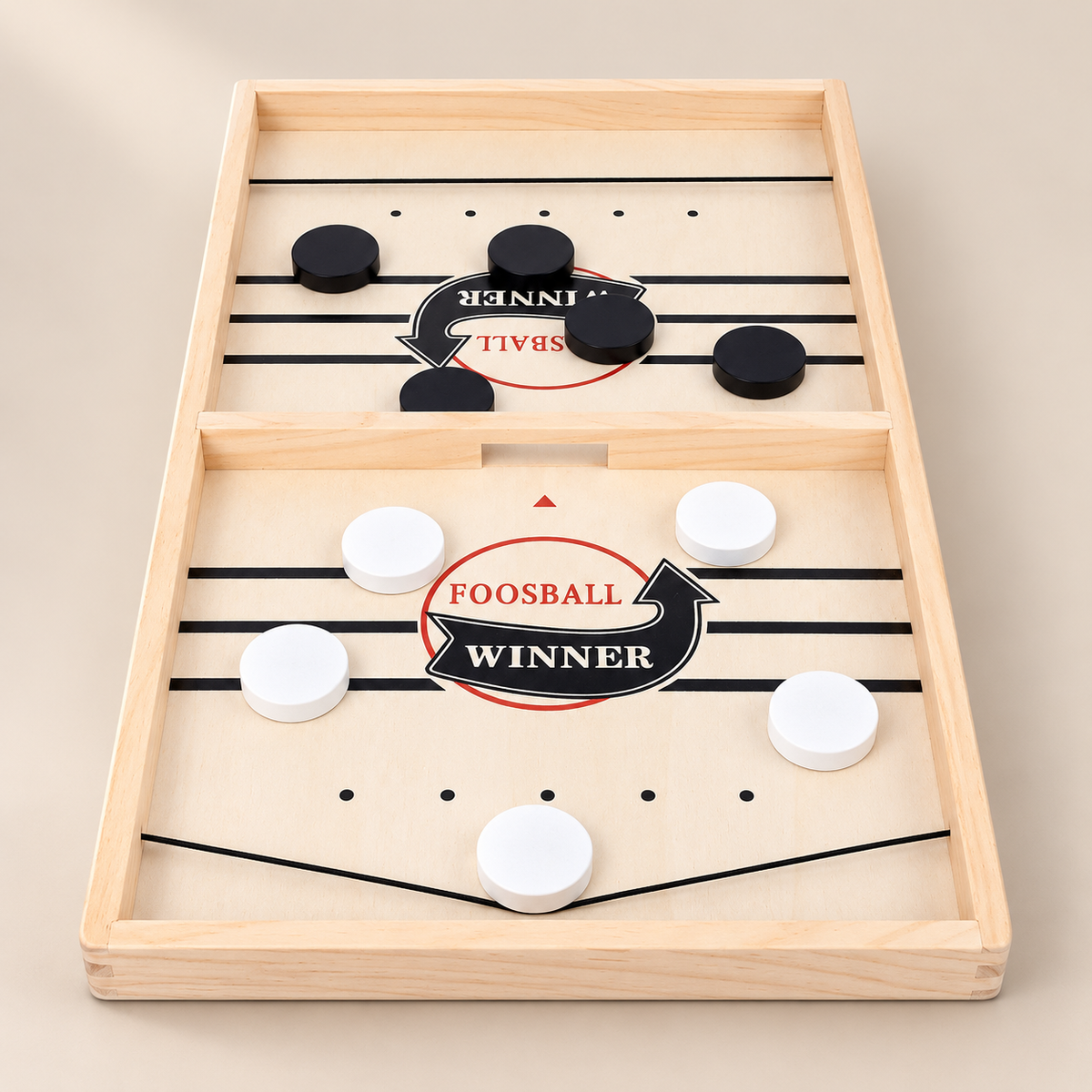 Wooden Fast-Puck Table Game — Pivoli Toys beige studio photograph