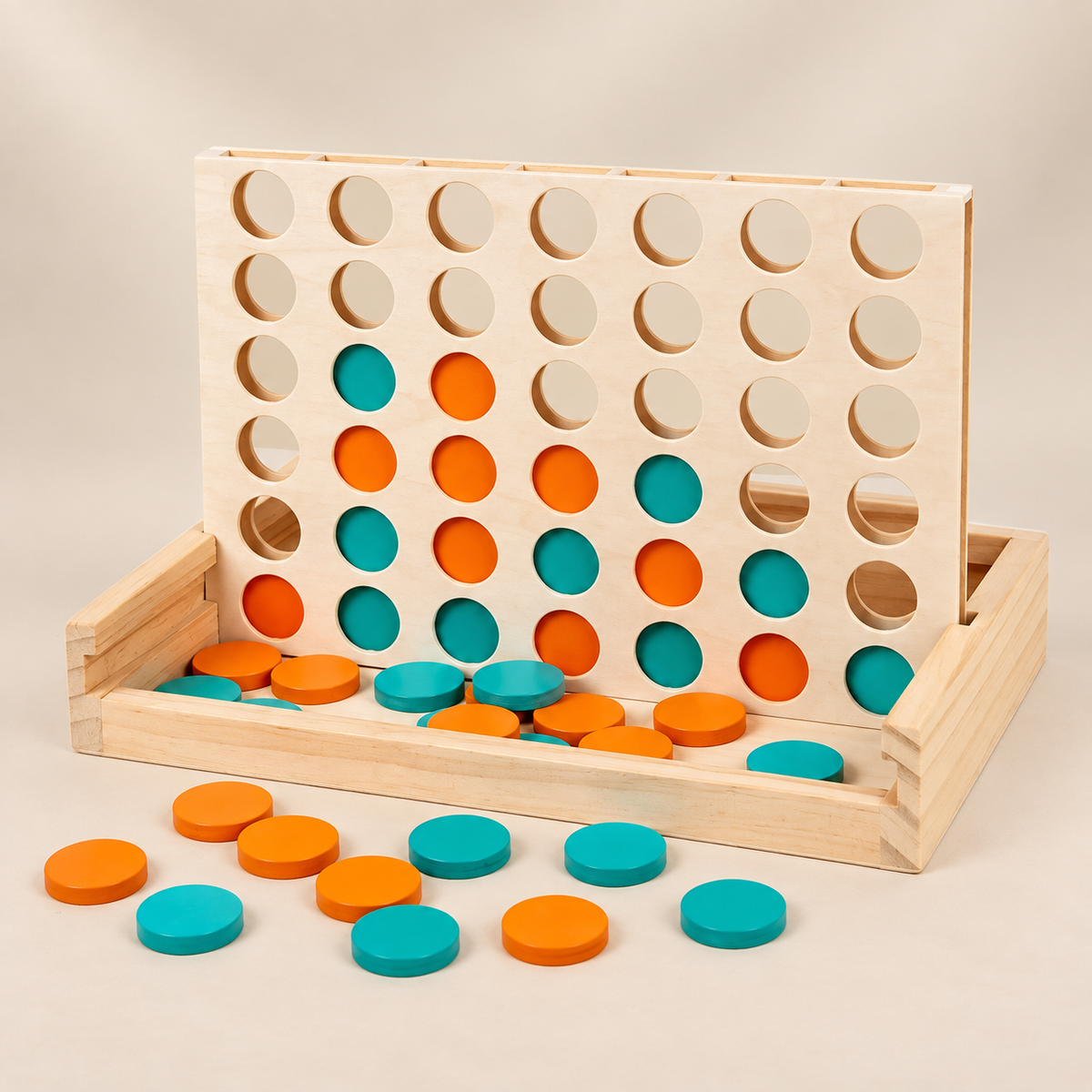 Wooden Four-in-a-Row Game — Pivoli Toys beige studio photograph