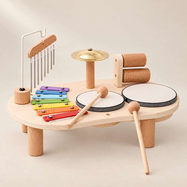 Wooden Musical Activity Table — Pivoli Toys beige studio photograph