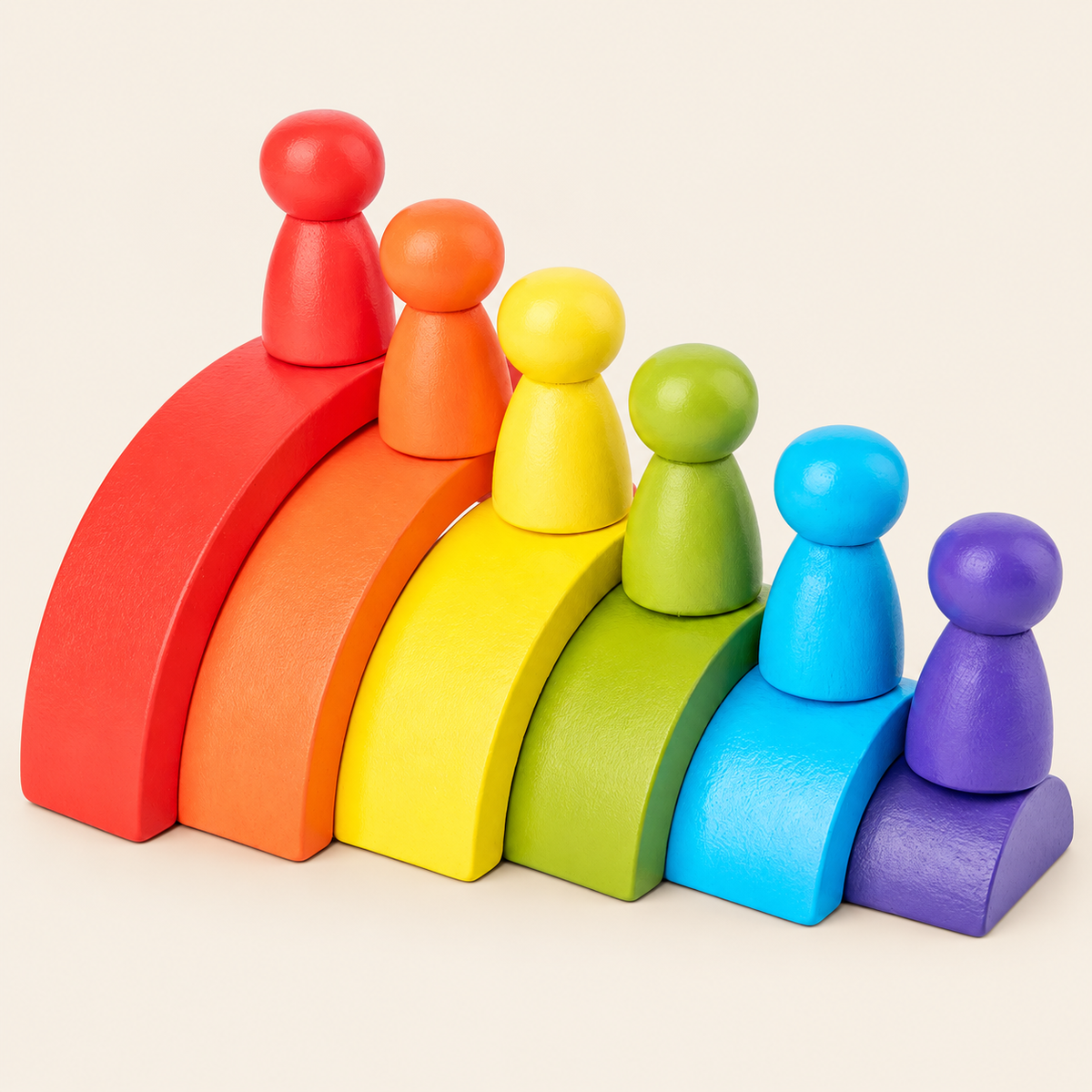 Wooden Rainbow Stacker with Peg People