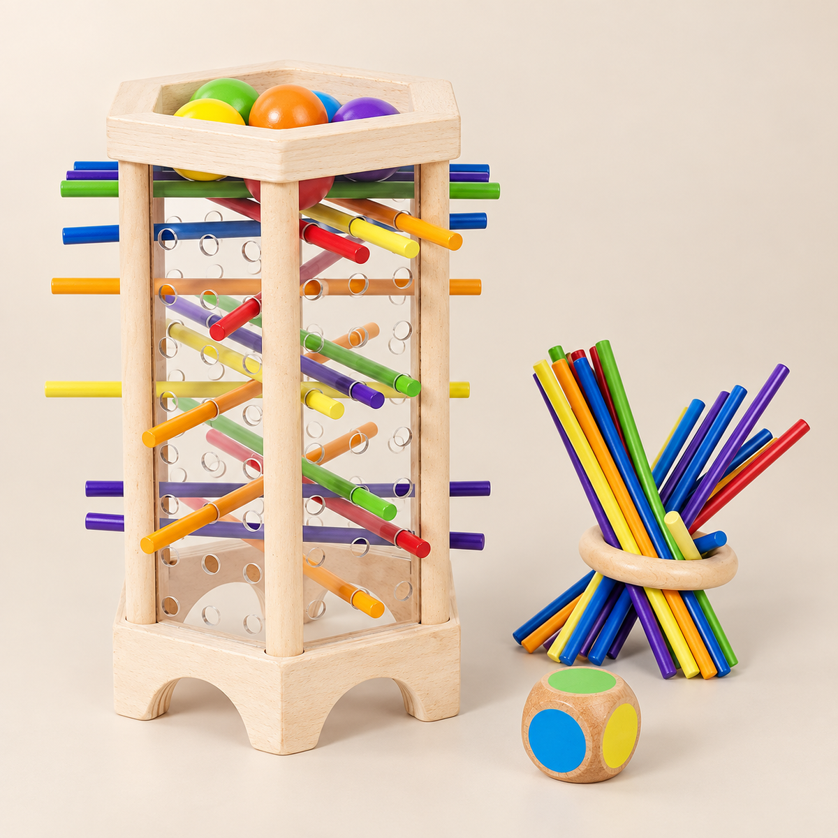 Wooden Tower and Balance Sticks Game