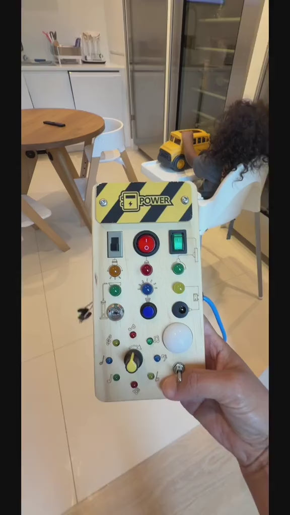Wooden Busy Board with Lights and Switches, demo
