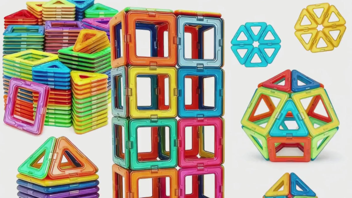 Building with rainbow magnetic tiles