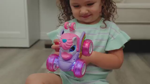 Light-up unicorn remote control car in action